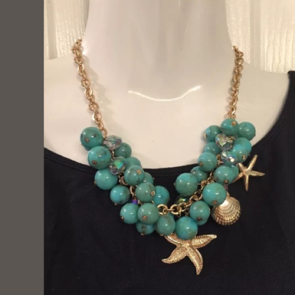 Turquoise necklace beaded starfish charm New